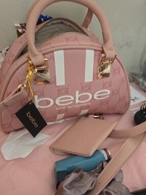 bebe Pink Logo Dome Satchel with Gold-Tone Hardware
